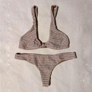 Acacia two piece, mesh suit - tan color - worn ( great fit)